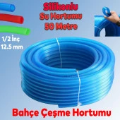 Bahçe Çeşme Su Hortumu İç Çap 1/2 Naturel Silikonlu Sulama Araç Yıkama Hortum 50 Metre - 1
