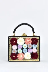 Elatae Kadın Omuz Askılı Çiçekli Taşlı Abiye Günlük El Çantası Siyah 17611 thumbnail 1