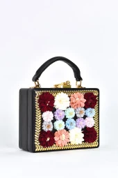 Elatae Kadın Omuz Askılı Çiçekli Taşlı Abiye Günlük El Çantası Siyah 17611 thumbnail 2