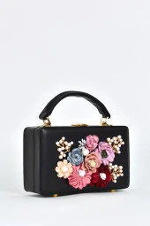 Elatae Kadın Omuz Askılı Çiçekli Taşlı Abiye Günlük El Çantası Siyah 17612 thumbnail 2