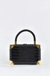Elatae Kadın Omuz Askılı Kroko Desen Abiye Günlük El Çantası Siyah 17602 thumbnail 1