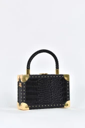Elatae Kadın Omuz Askılı Kroko Desen Abiye Günlük El Çantası Siyah 17602 thumbnail 2