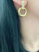 Taşlı Halka Model Kadın Küpe Altın Renk - 1