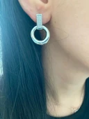 Taşlı Halka Model Kadın Küpe Beyaz Renk - 4