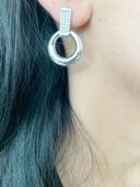 Taşlı Halka Model Kadın Küpe Beyaz Renk - 1