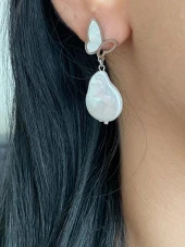 Kelebekli Model Beyaz Taş İşlemeli Kadın Küpe - 3