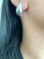 Büyük Boy Damla Model Kadın Küpe Beyaz Renk - 4