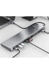 14in1 Type-C to Dock İstasyonu HDMI VGA PD(3.0), 4 x USB, 2 x USB C, 10 / 100M Gigabit Adaptör 9199A thumbnail 3