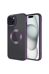 iPhone 15 Plus ile uyumlu Kılıf Kamera Korumalı Logo Gösteren Parlak Colored Z-Omega Kapak thumbnail 1