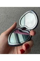 Katlanır Makyaj Aynası Taşınabilir Mini Boy Çiçek Figürlü Çanta Aynası Lacivert Renk 6cm x 6cm thumbnail 6