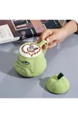 Hediyelik Japon Kavun Tasarımlı Seramık Kupa Mug Kapaklı Karikatür Fincan  Yeşil - 2