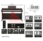 Jwin Sapphire SDP-400 Çekiç Aksiyonlu 88 Tuşlu Dijital Piyano - Gül Ağacı - 5