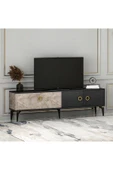 T0019 Zümrüt Alt Modül Tv Ünitesi Gordion Mermer/Ahşap Siyah - 1