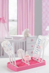 Flora Katlanabilir Biberon Kurutucu, Pratik Biberon Mama Kabı Temizleme Kurutma Standı Pembe thumbnail 2