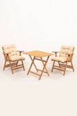 Meya Dekor Minderli Loretta Masa Sandalye Seti 2+1 Ahşap Bahçe Balkon Teras Katlanır Set 60x80 Masa - 1