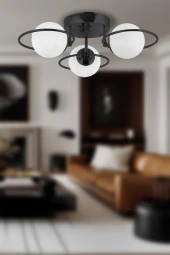 Eray Aydınlatma 3 lü Opal Camlı Siyah Avize - 2