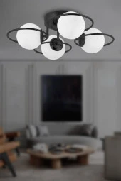 Eray Aydınlatma 4 lü Opal Camlı Siyah Avize thumbnail 2