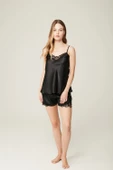 Saten Belinda Şort Büstiyer Takım Black 2'li Set - 1