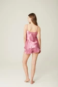 Saten Belinda Şort Büstiyer Takım Rose 2'li Set - 3