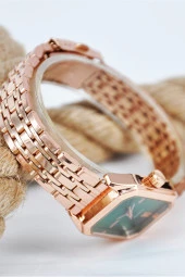 Vintage Roma Rakam Kadın Kol Saati Rose Renk Kordon Yeşil Kadran Şık Sade SU-1117 - 2