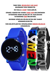 Mavi Silikon Kordon Yuvarlak Kasa İsimli Bileklikli Şık Şirin Tasarım Çocuk Led Saat SU-1115 - 1