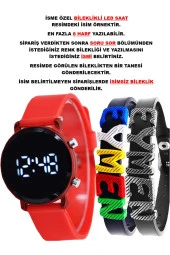 Kırmızı Silikon Kordon Yuvarlak Kasa İsimli Bileklikli Şık Şirin Tasarım Çocuk Led Saat SU-1111 - 1