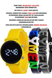 Sarı Silikon Kordon Yuvarlak Kasa İsimli Bileklikli Şık Şirin Tasarım Çocuk Led Saat SU-1110 - 1