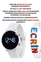 Beyaz Silikon Kordon Yuvarlak Kasa Beyaz İsimli Bileklikli Şık Şirin Tasarım Çocuk Led Saat SU-1107 - 1