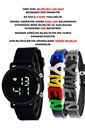 Siyah Silikon Kordonlu İsimli Bileklikli Şık Şirin Tasarım Çocuk Led Saat SU-1102 - 1