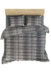 Makiteks Pamuklu Siyah Gri Ekose 200x220 cm Çift Kişilik Nevresim ve 2 Yastık Kılıfı Seti - 1