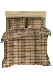 Makiteks Pamuklu Bej Ekose 200x220 cm Çift Kişilik Nevresim ve 2 Yastık Kılıfı Seti - 1