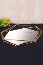 Prizma Aynalı Gold Tepsi - Yüzük Tepsisi - Nişan Tepsisi (20x26cm) - 1