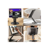 QASUL Masaüstü Döner Tasarımlı Yükseltici Alüminyum Tabanlı Siyah Telefon Tablet Tutucu - 3