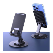 QASUL Masaüstü Döner Tasarımlı Yükseltici Alüminyum Tabanlı Siyah Telefon Tablet Tutucu - 5