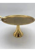 Ayaklı Yuvarlak Kelebekli Gold Kek, Kurabiye ve Pasta Sunum Tabağı, Servis Tepsisi - 1