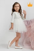 Minimony 6-24 Ay Mine Desen Ceketli Kız Bebek Çocuk Bayramlık Abiye Gelinlik Elbise Takım 1013 - 3