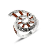 Gümüş Deniz Kabuğu Kırmızı Mine & Markazit Taşlı Yüzük - 1