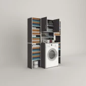 Kenzlife çamaşır makinesi dolabı hayzummaksduble gri 180*126*55 banyo kiler çift kapaklı arkalıklı thumbnail 2