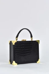 Elatae Kadın Omuz Askılı Kroko Desen Abiye Günlük El Çantası Siyah 17439 thumbnail 2