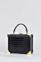 Elatae Kadın Omuz Askılı Kroko Desen Abiye Günlük El Çantası Siyah 17439 thumbnail 3