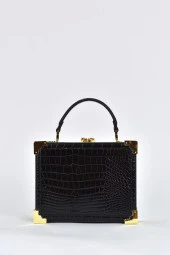 Elatae Kadın Omuz Askılı Kroko Desen Abiye Günlük El Çantası Siyah 17439 thumbnail 5