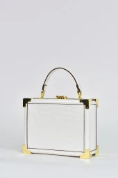 Elatae Kadın Omuz Askılı Kroko Desen Abiye Günlük El Çantası Beyaz 17439 thumbnail 3