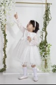 Minimony Uzun Kol Dantelli Kız Bebek Çocuk Bayramlık Abiye Gelinlik Elbisesi 4002 - 1