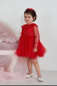 Minimony Uzun Kol Tül Yakalı Kız Bebek Çocuk Bayramlık Abiye Gelinlik Elbisesi 1003 - 1