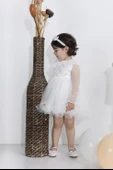 Minimony Uzun Kol Tül Yakalı Kız Bebek Çocuk Bayramlık Abiye Gelinlik Elbisesi 1003 - 6