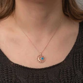 Gümüş Rose Opal Mavi Taşlı Ay Güneş Kadın Kolye - 2