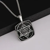 Gümüş Pazarım Hz.Süleyman Mührü Kare Gümüş Erkek Kolye - 1