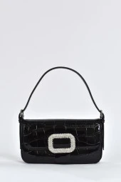 Elatae Kadın Omuz Askılı Kroko Rugan Abiye Günlük El Çantası Siyah 17338 thumbnail 1