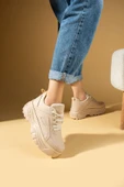 Pembe Potin Yüksek Taban Bağcıklı Kadın Sneaker 54-0142-24 - 9