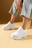 Pembe Potin Yüksek Taban Bağcıklı Kadın Sneaker 54-0142-24 - 1